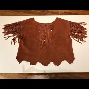 Suede leather shirt with fringe